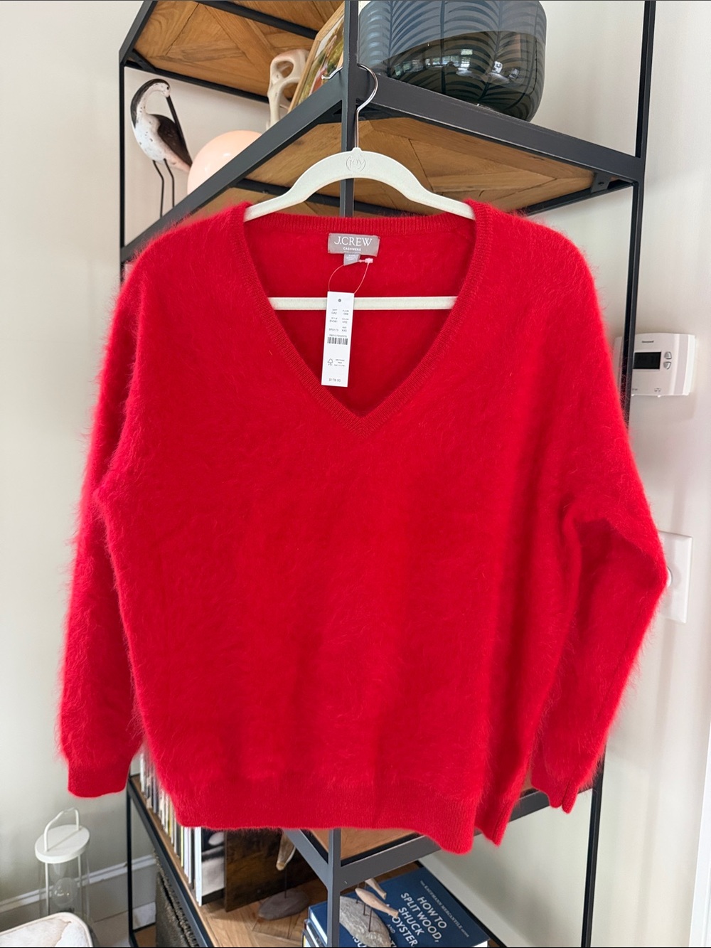 J. Crew Bright Red V-Neck Angora-Blend Sweater
